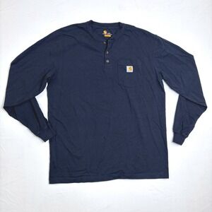 Carhartt K128 Navy Blue Long Sleeve Henley Pocket T-Shirt Mens L Tall Original